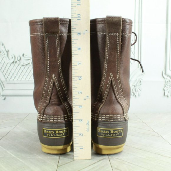 LL Bean Brown Leather Lace Up Shearling Lined Mid Calf Duck Boots Size 7 M - Picture 5 of 9